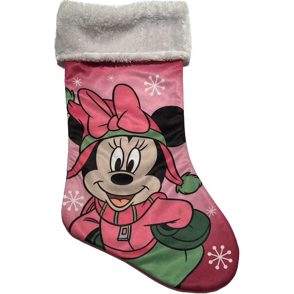 Minnie Mouse Pink‎ with White Faux Fur Disney Christmas Stocking
